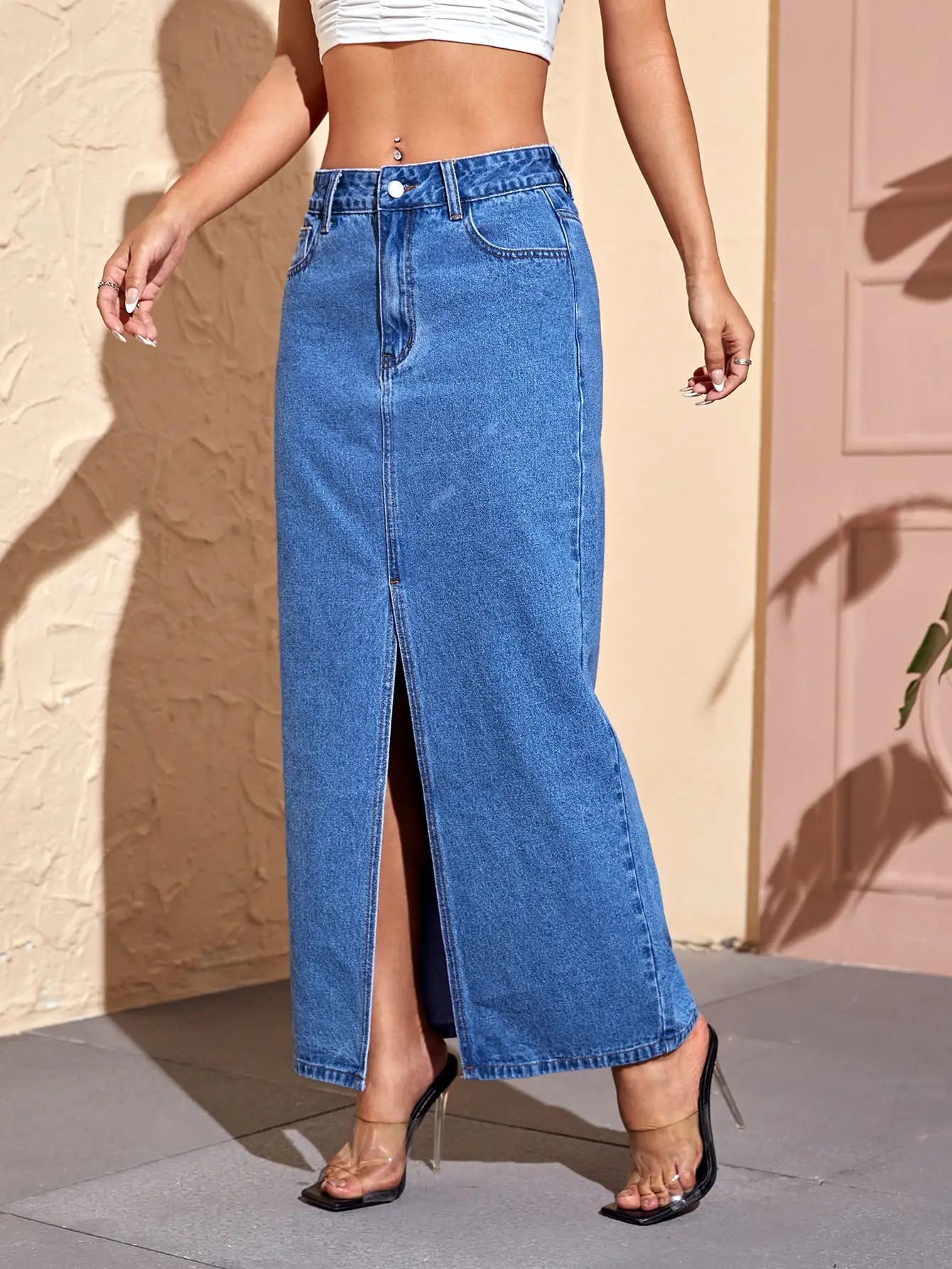 Wusu™ Split Thigh Denim Skirt