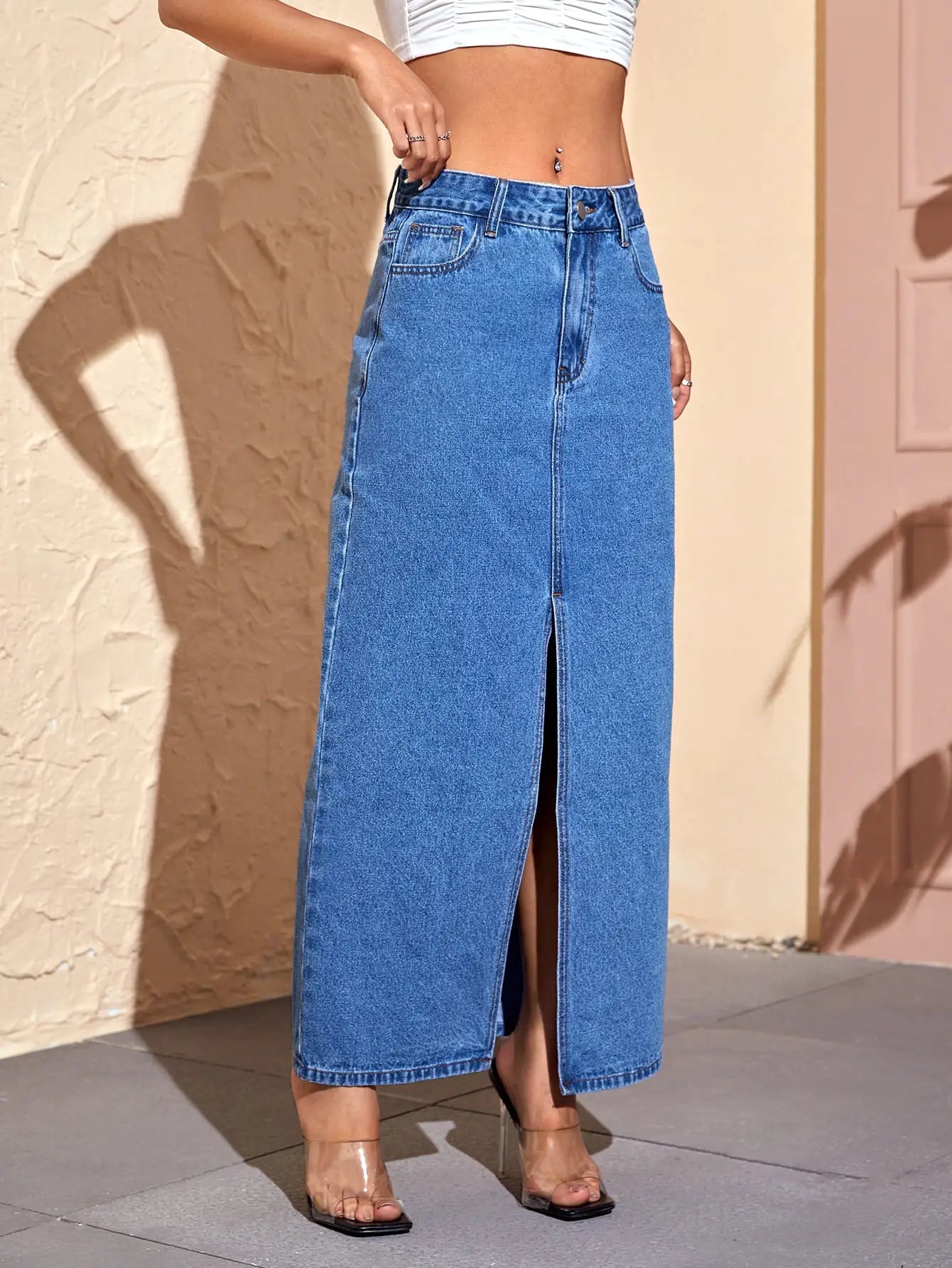 Wusu™ Split Thigh Denim Skirt