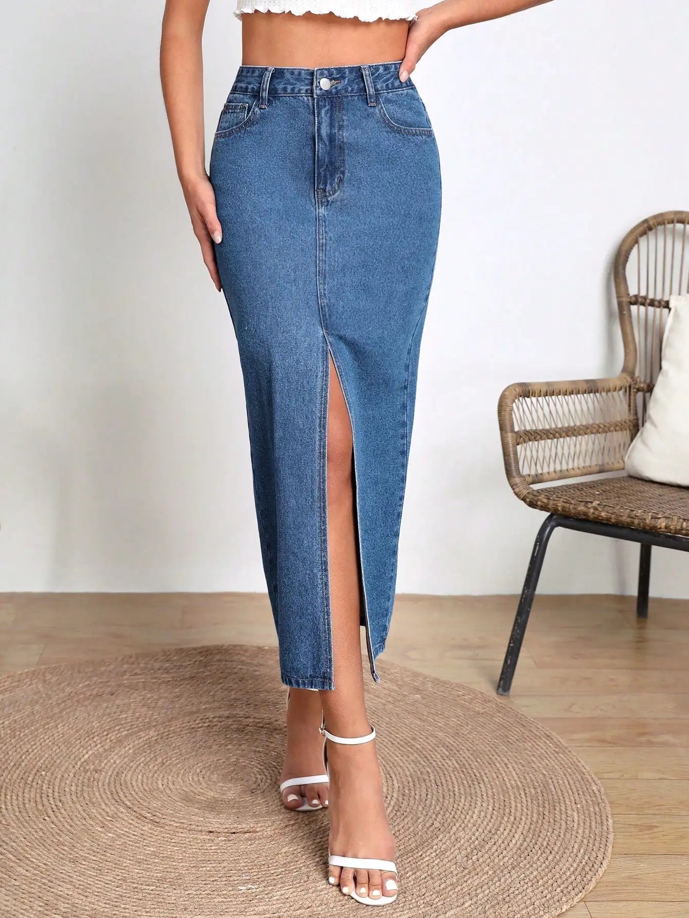 Wusu™ Split Thigh Denim Skirt