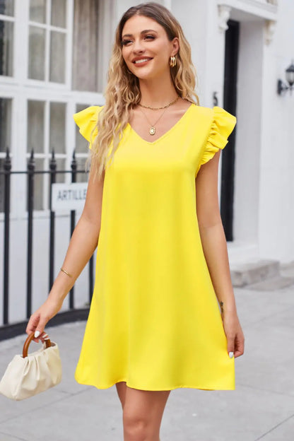 Ruffled Flutter Sleeve Dress