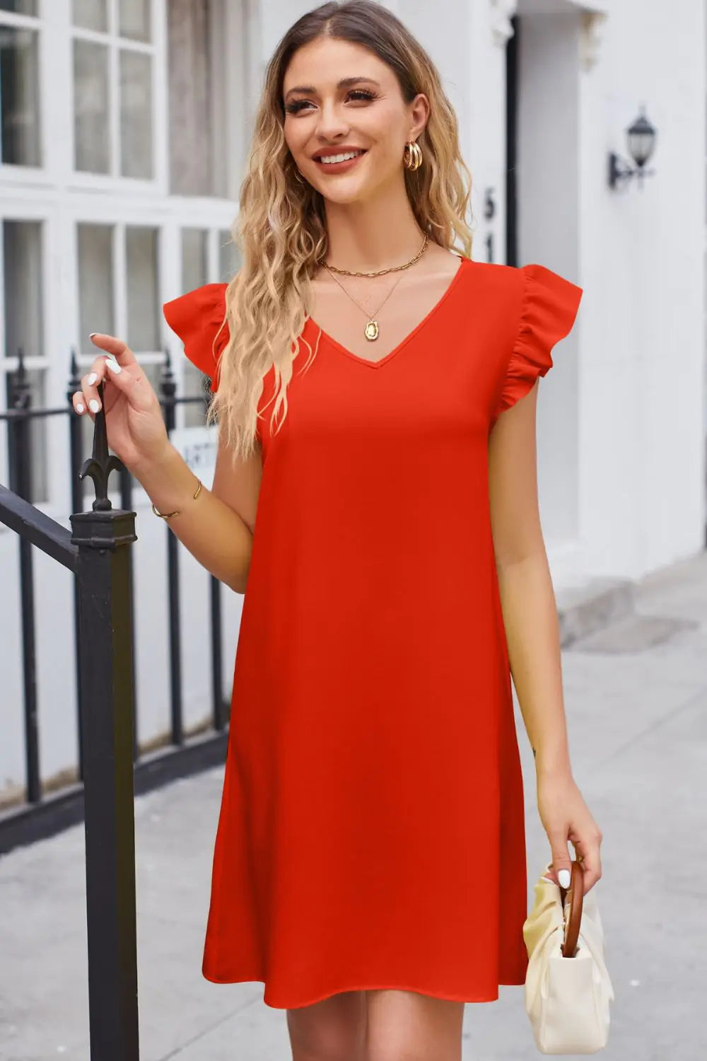 Ruffled Flutter Sleeve Dress