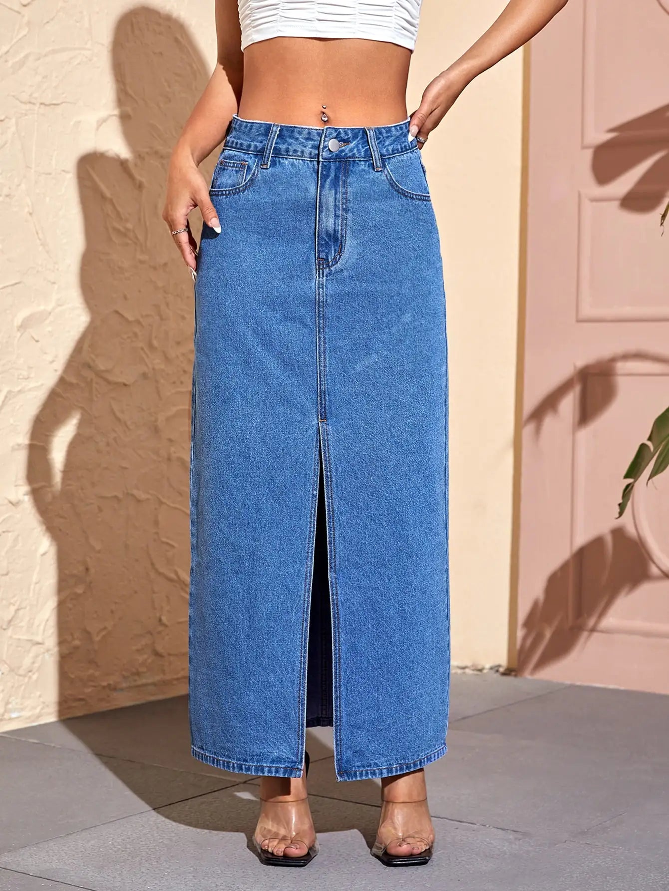 Wusu™ Split Thigh Denim Skirt