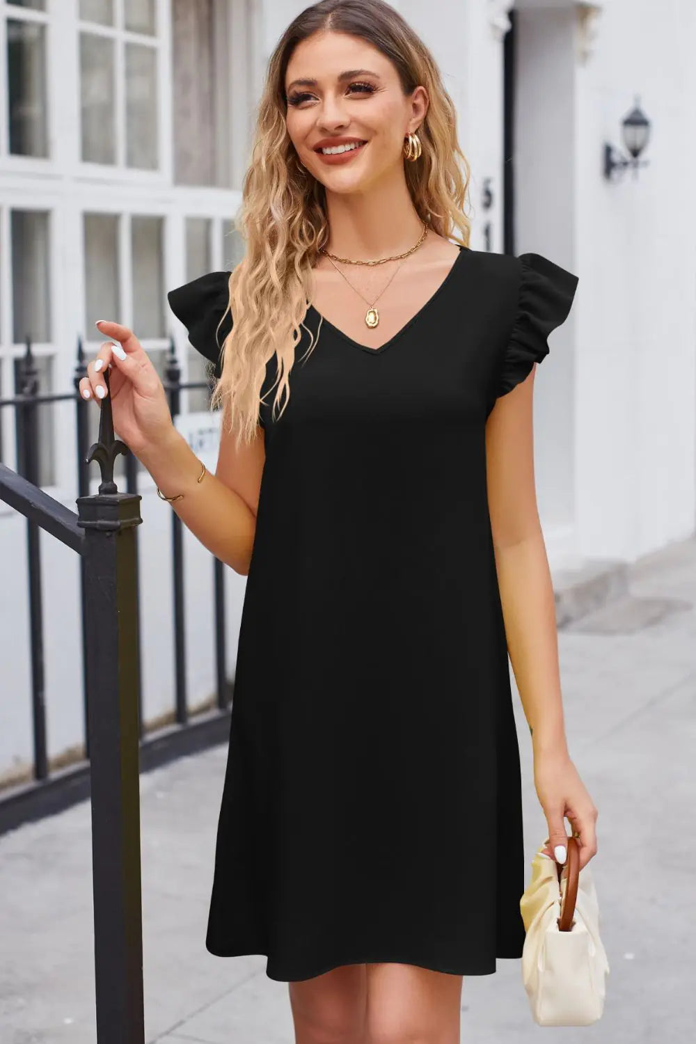 Ruffled Flutter Sleeve Dress